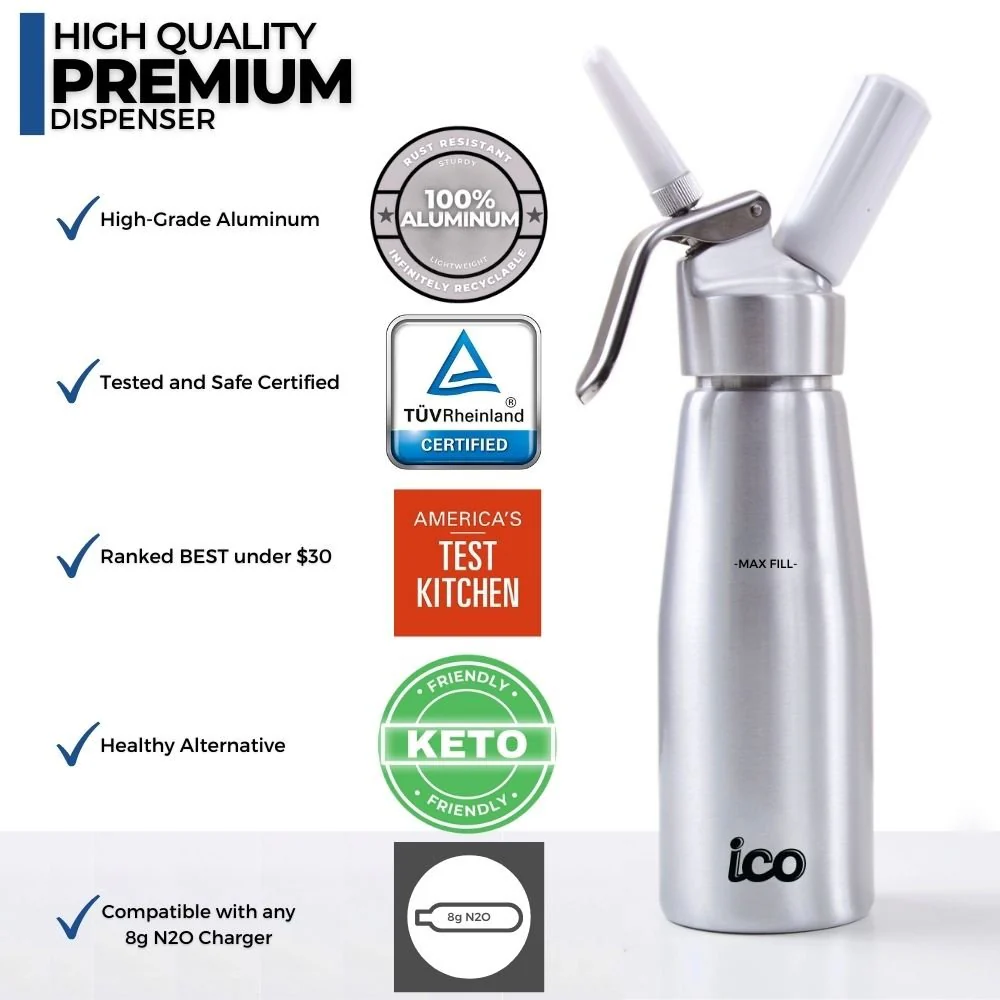 ICO Professional Aluminum Whipped Cream Maker Dispenser (1 Pint/0.5L) - Image 3